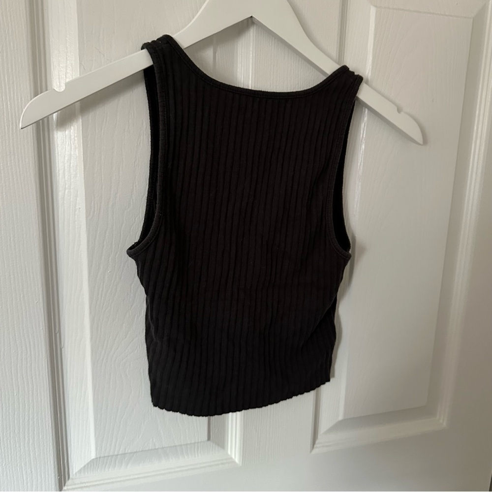 Dark Gray Ribbed Cropped Tank Top - Picture 7 of 7